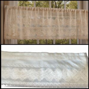 Vintage Lace Open Crochet Cream Farmhouse Delicate 50” Window Valance Curtain